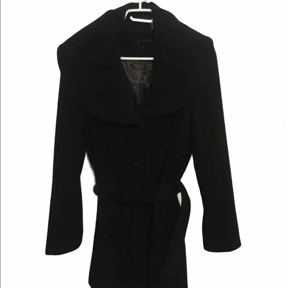Calvin Klein black wool pea coat sz  10